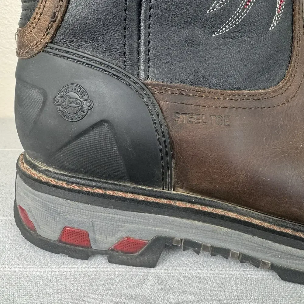 Justin Tanker Steel Toe Leather Western Work Boots Walnut Brown Black 15 EE